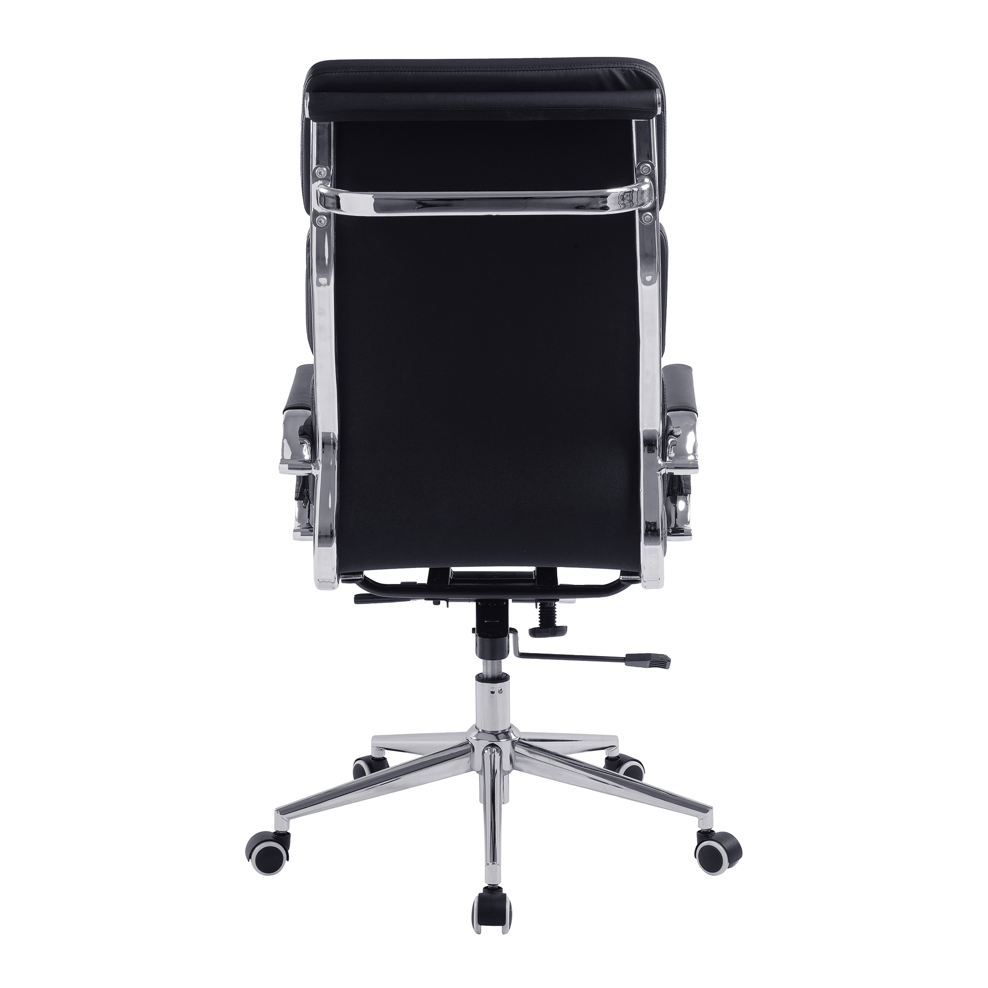 Avanti – Bonded Leather High Back Swivel Armchair with Individual Back Cushions and Chrome Arms & Base – Black - Image 4