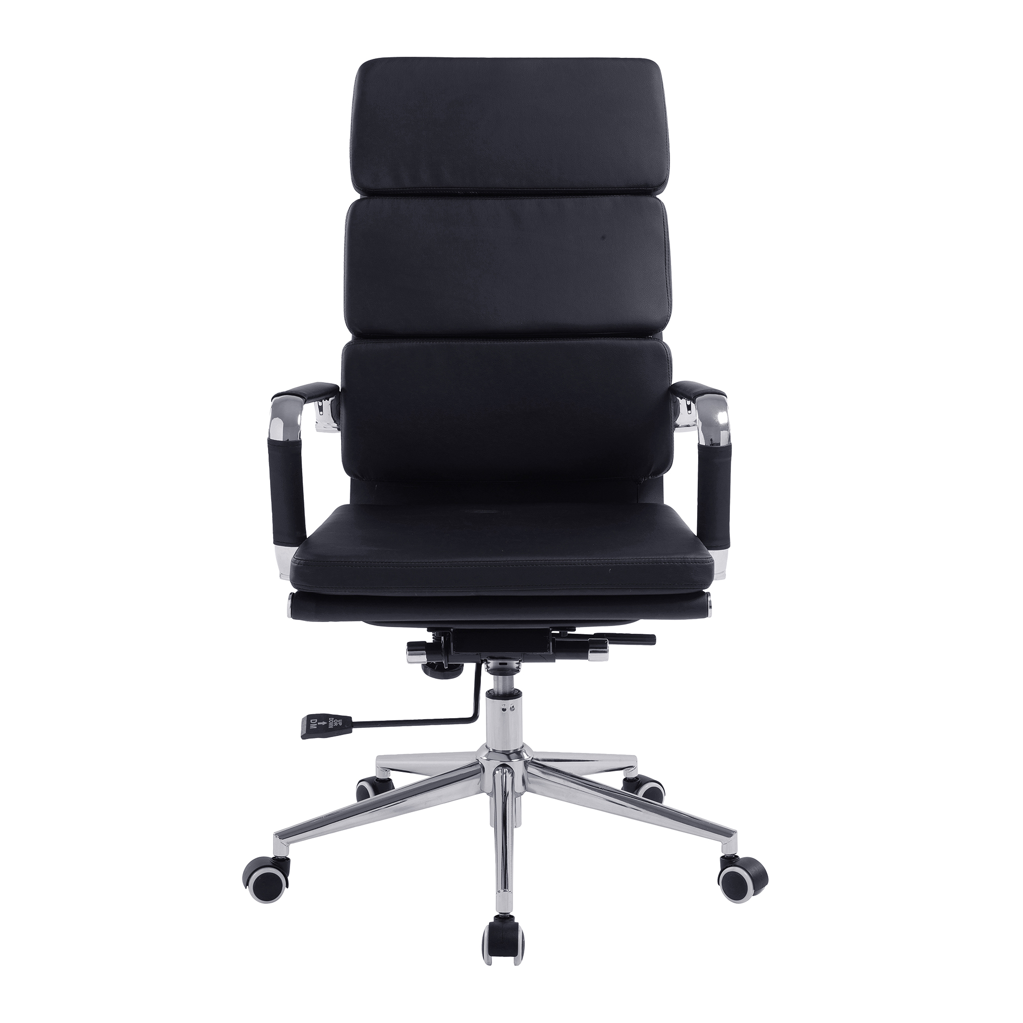 Avanti – Bonded Leather High Back Swivel Armchair with Individual Back Cushions and Chrome Arms & Base – Black - Image 5