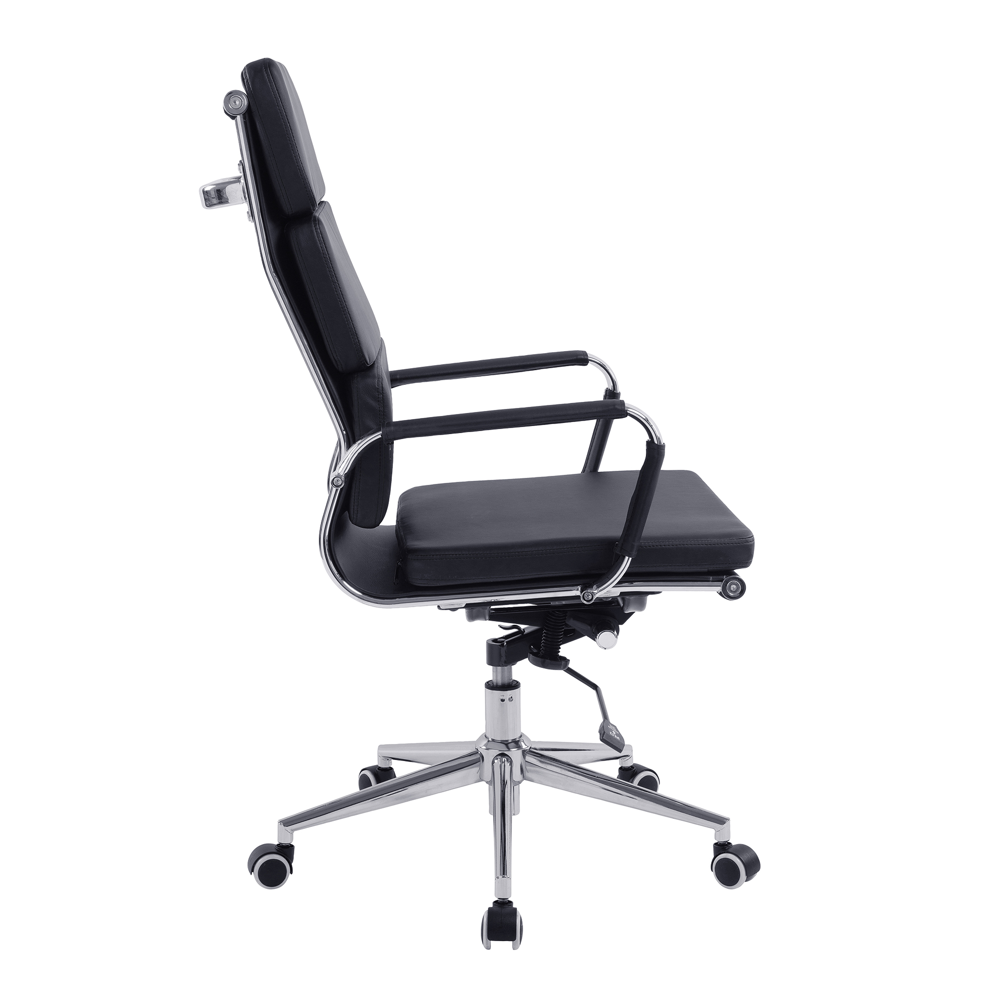 Avanti – Bonded Leather High Back Swivel Armchair with Individual Back Cushions and Chrome Arms & Base – Black - Image 6
