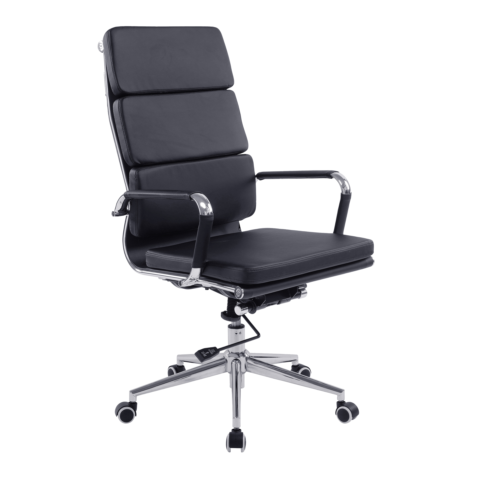 Avanti – Bonded Leather High Back Swivel Armchair with Individual Back Cushions and Chrome Arms & Base – Black - Image 3