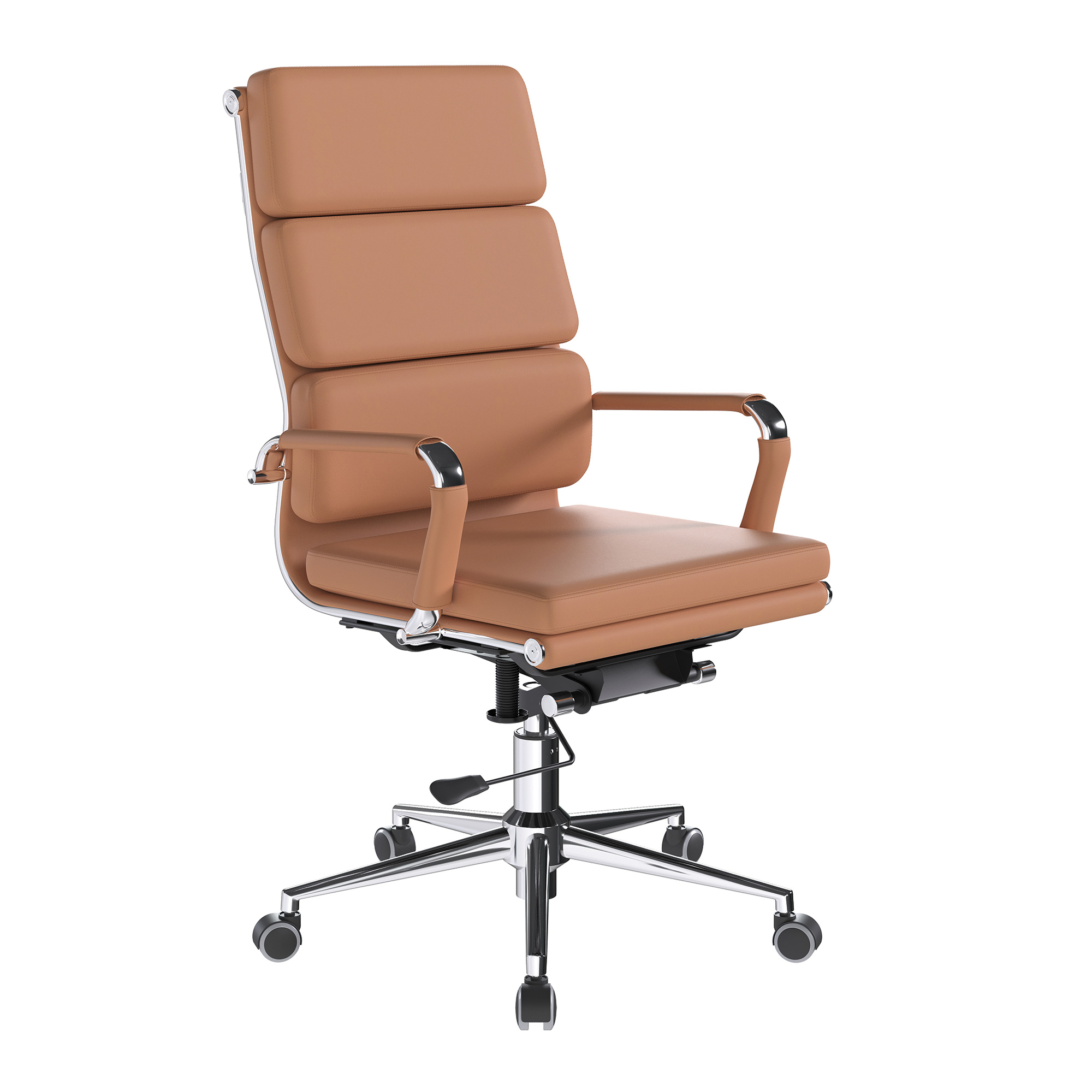 Avanti – Bonded Leather High Back Swivel Armchair with Individual Back Cushions and Chrome Arms & Base – Black - Image 7