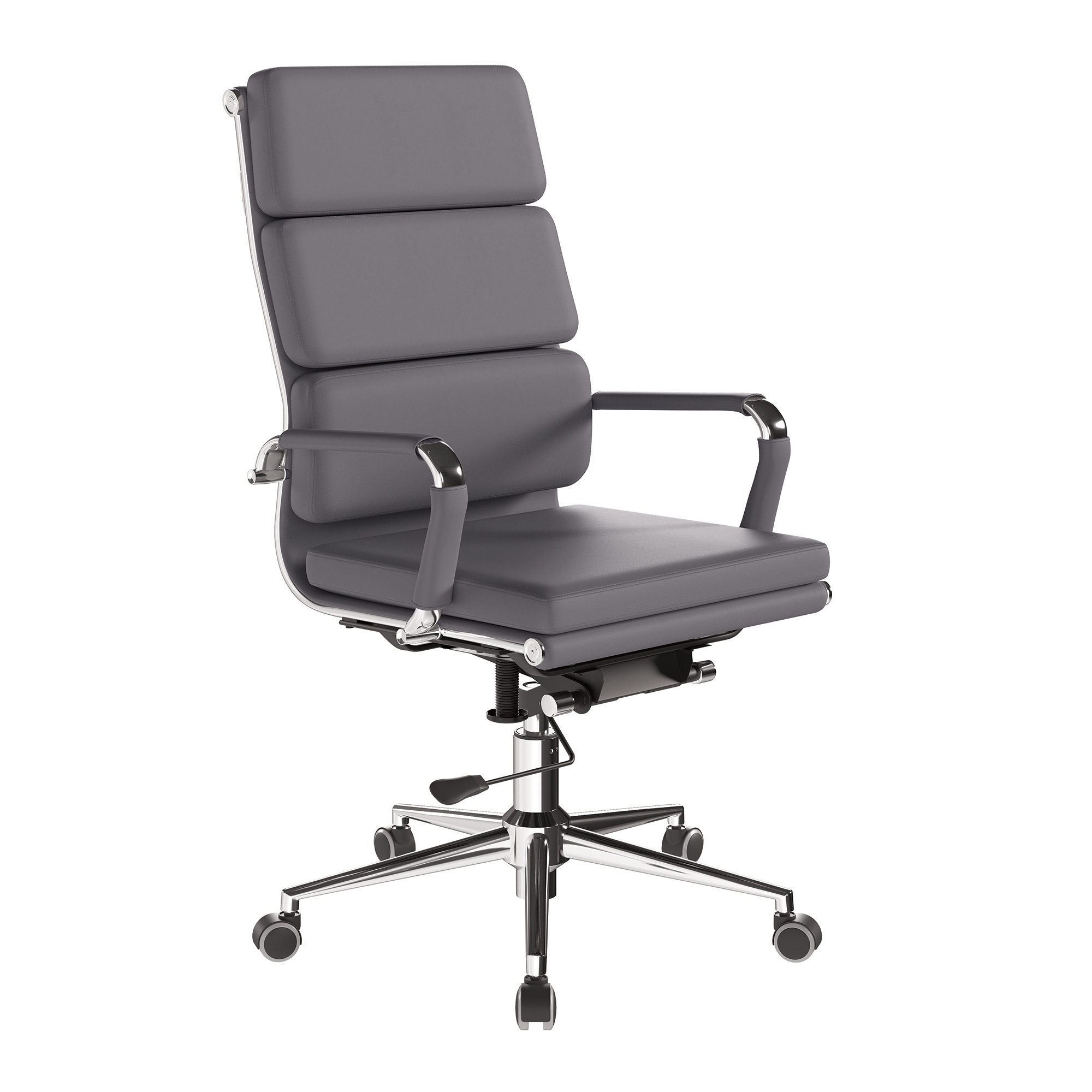 Avanti – Bonded Leather High Back Swivel Armchair with Individual Back Cushions and Chrome Arms & Base – Black - Image 10