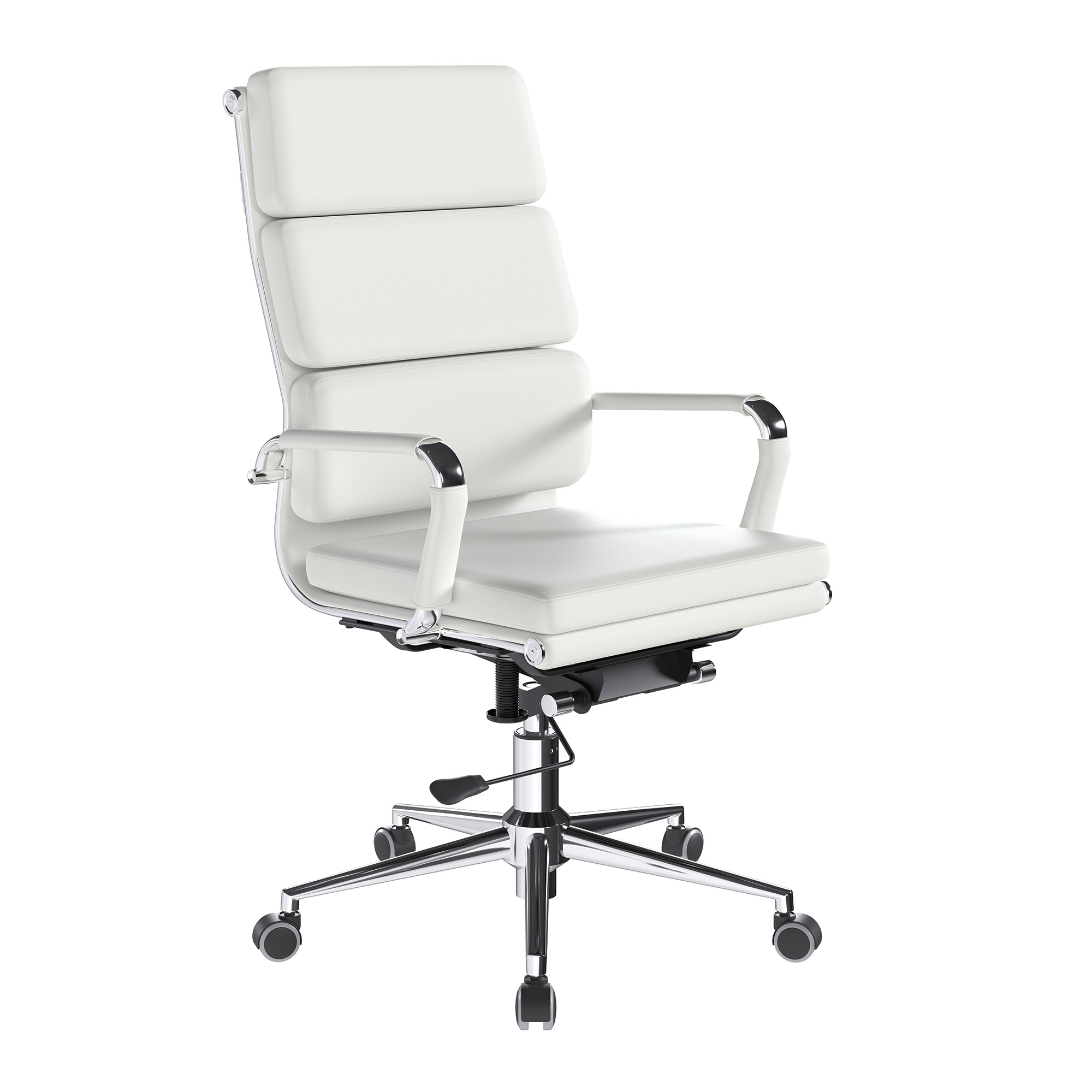 Avanti – Bonded Leather High Back Swivel Armchair with Individual Back Cushions and Chrome Arms & Base – Black - Image 12